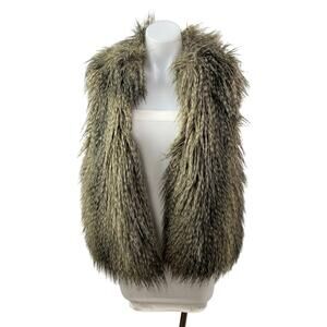 Michael Kors Womens Beige Faux Raccoon Fur Sleeveless Open Vest Jacket Size M
